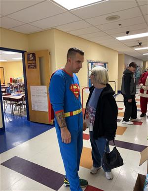 Superman talking to his mom  