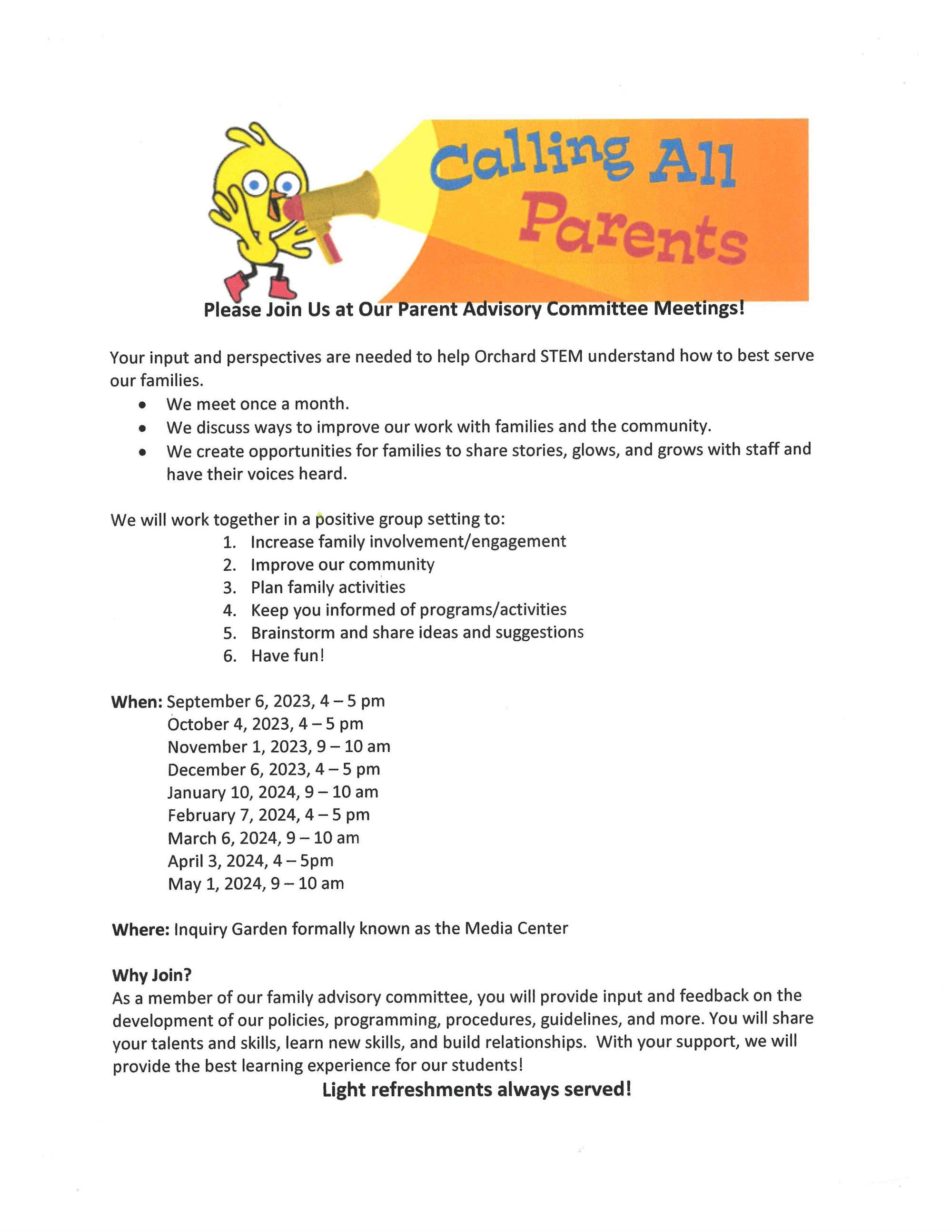 Parent Advisory Committee Meetings