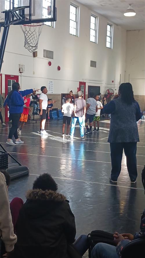 Students playing basketball
