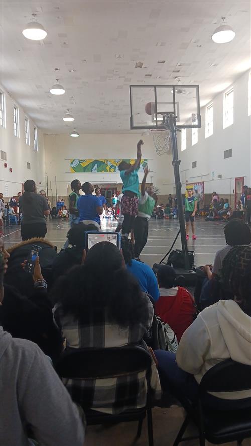Students playing basketball