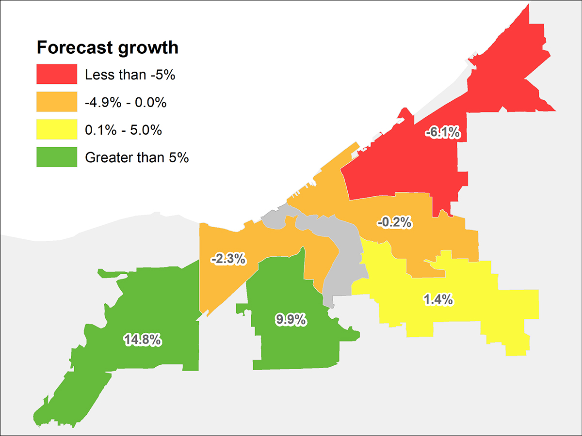 graph showing enrollment increasing in the west and decreasing in the east.