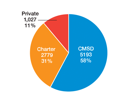 graph showing 58 CMSD, 31 charter and 11% Private